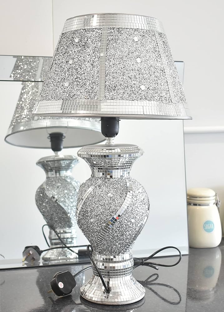 DEENZ Silver Glitter Crushed Diamond Table with Lamp Shade